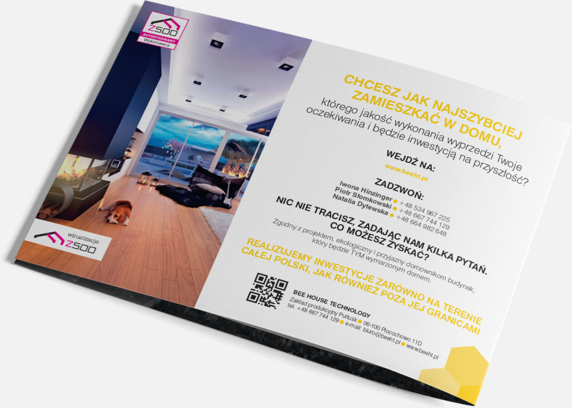 Projekt graficzny i produkcja folderu reklamowego dla firmy budowlanej Bee House Technology