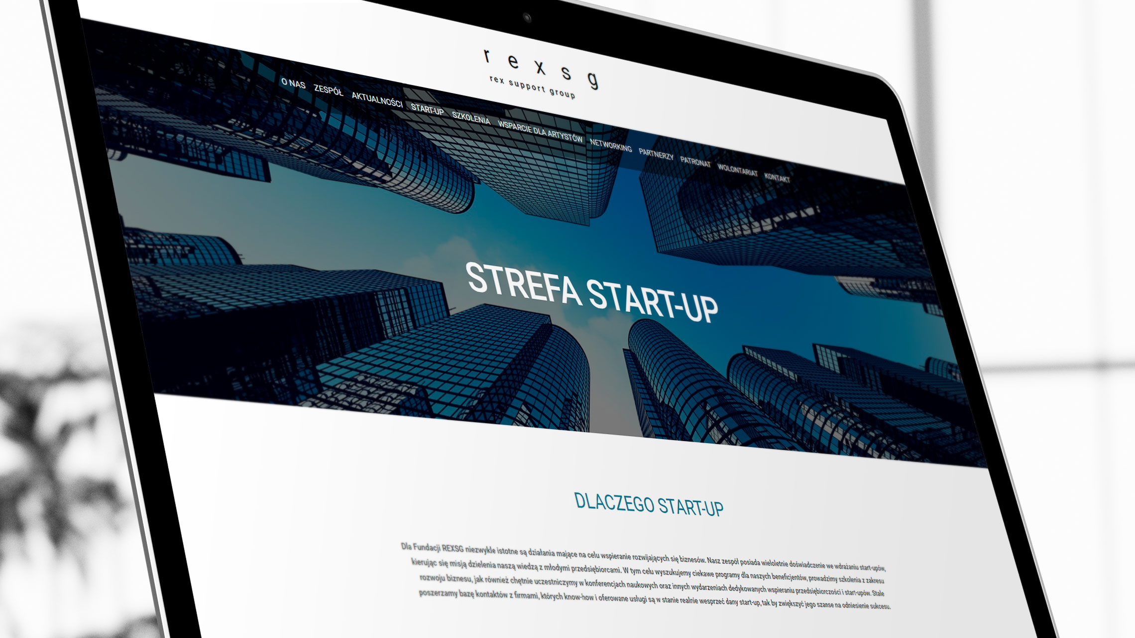 Sekcja start-up na stronie internetowej fundacji Rex SG