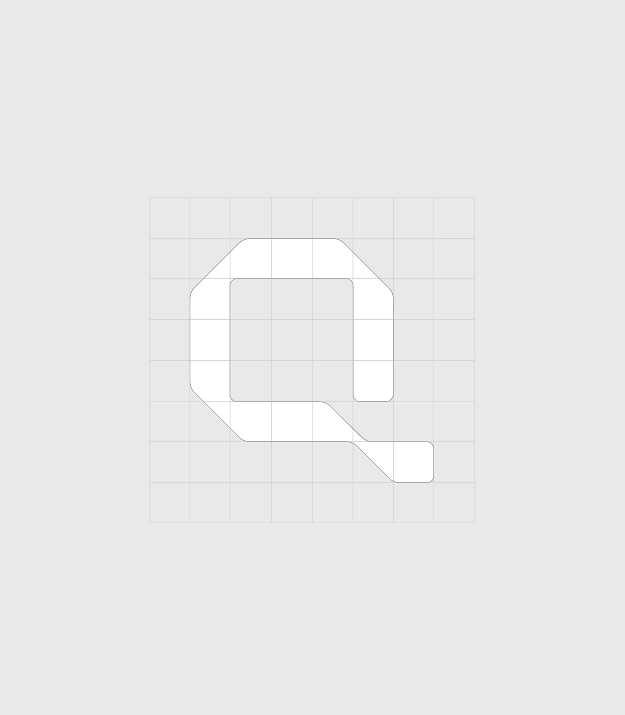 Konstrukcja logo Quiet Solution na siatce projektowej pokazująca proporcje i geometrię znaku